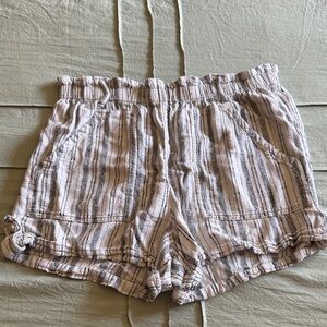 Time and Tru High Waist Striped Shorts - Gray and White